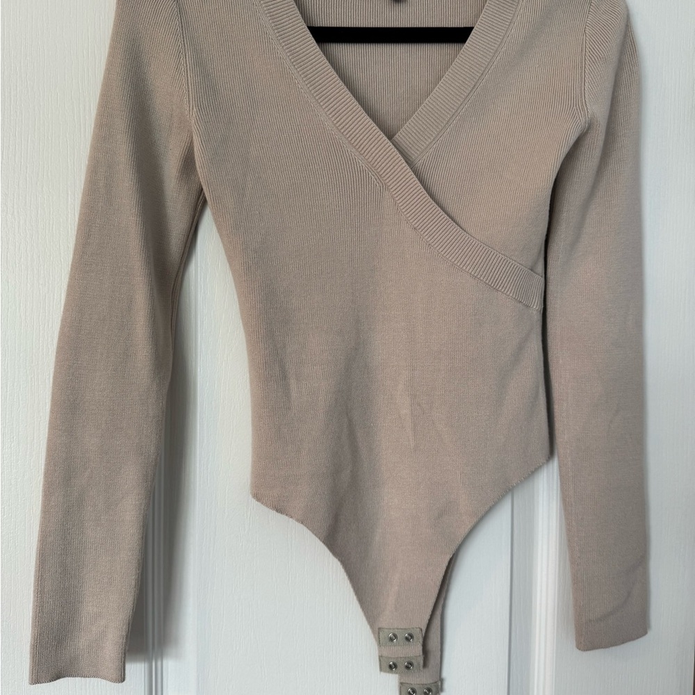 Dynamite Wrap-Style Rib Knit Long Sleeve Bodysuit women’s XS